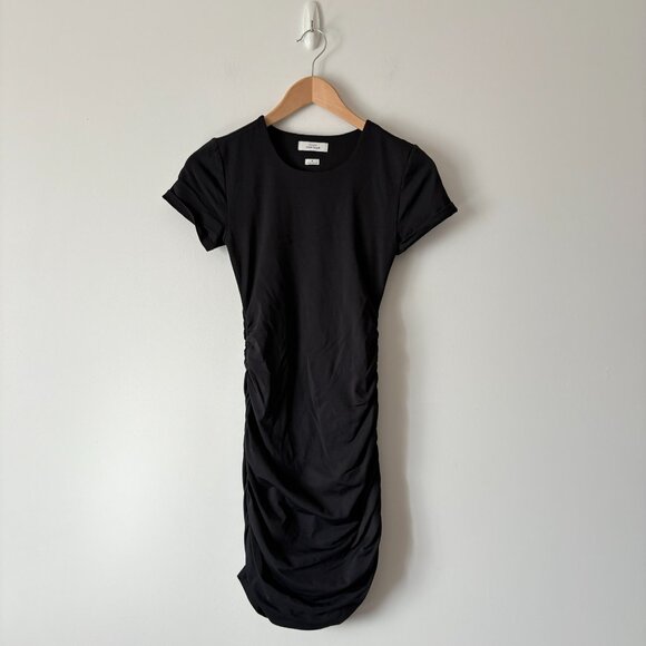Aritzia Babaton Covet Contour Sleek Ruched Bodycon Mini Dress Black Size Small - Picture 4 of 7